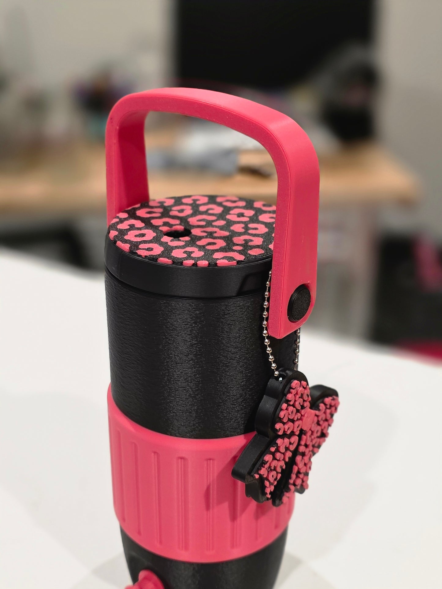 Pink and black 12oz skinny can koozie