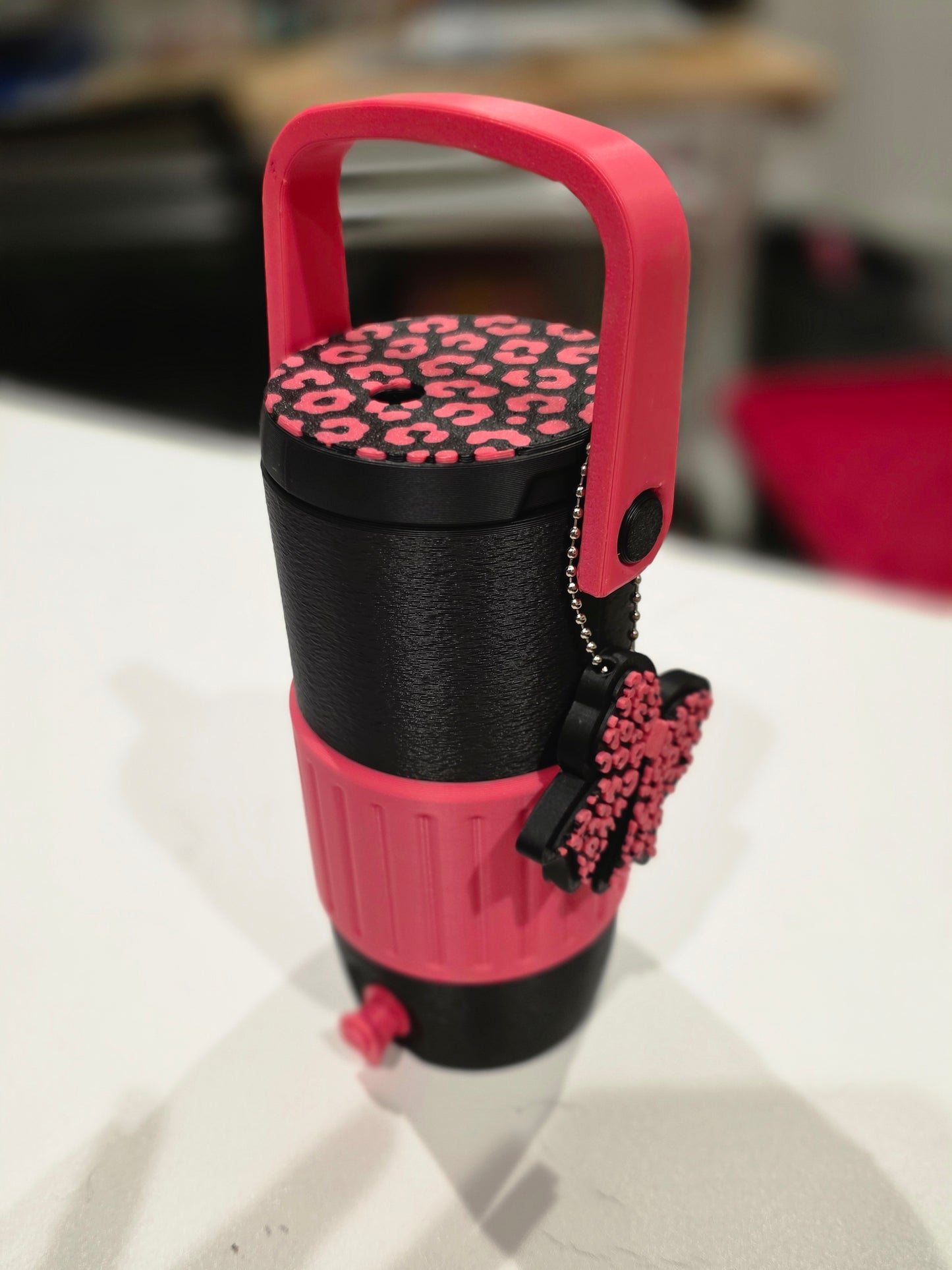 Pink and black 12oz skinny can koozie